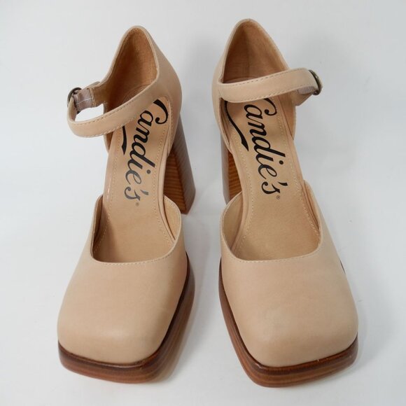CANDIE'S Halt Platform Pumps Block Heel Size 10 Natural All Leather NEW $160 - Picture 3 of 15